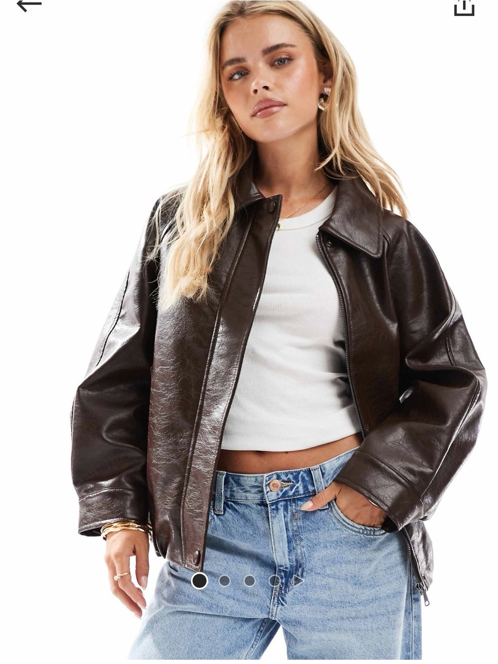 ASOS Design Women's Chocolate Brown Oversized Faux Leather Zip Jacket